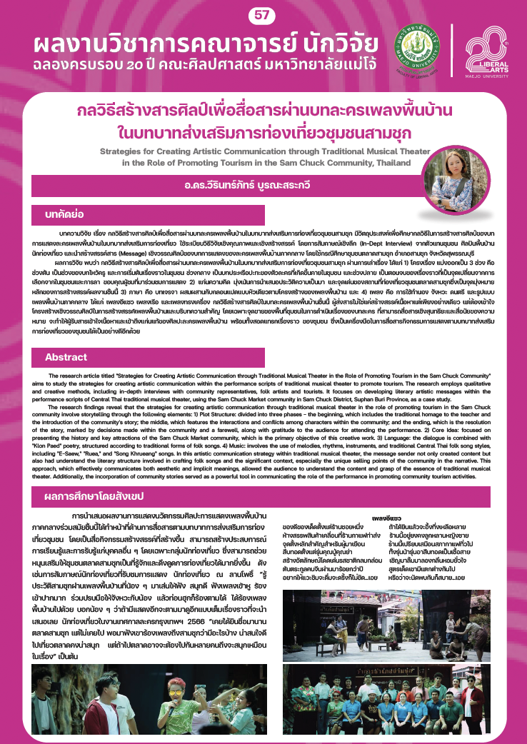 กลวิธีสร้างสารศิลป์เพื่อสื่อสารผ่านบทละครเพลงพื้นบ้านในบทบาทส่งเสริมการท่องเที่ยวชุมชนสามชุก